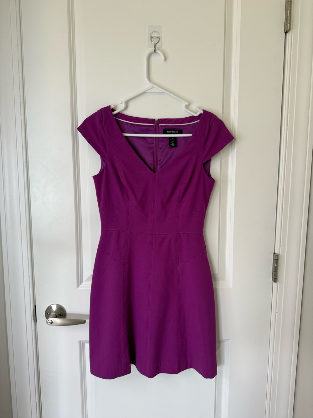 White House Black Market Purple Cap-Sleeve V-Neck Fit-and-Flare Dress